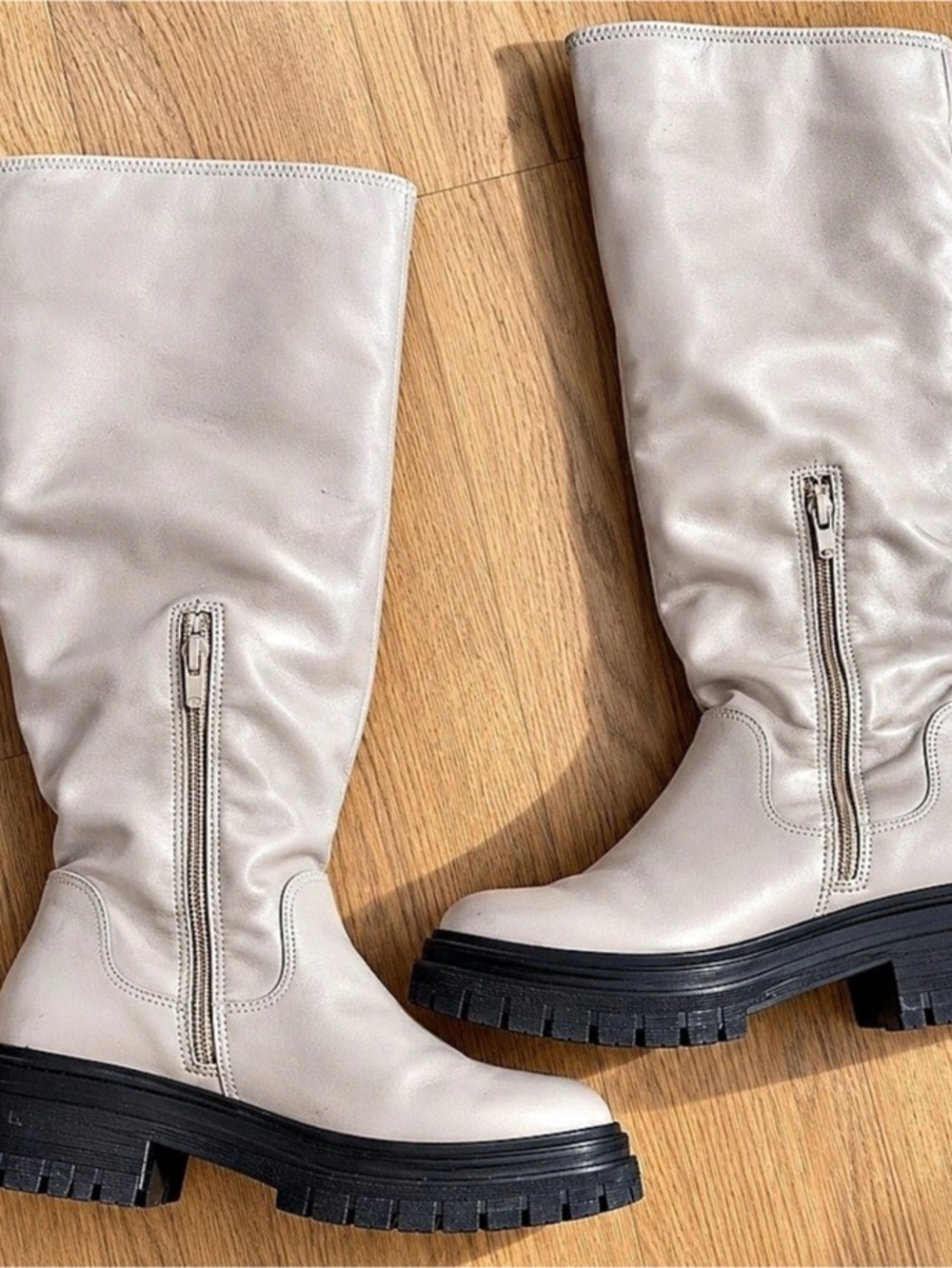 Knee-High Lug Sole Boots in White Like New